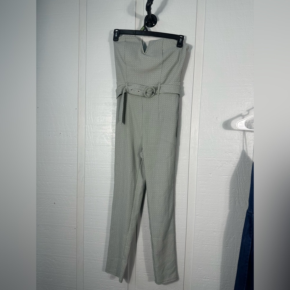 Haute Monde Green and White Strapless Pantsuit Size Medium EUC